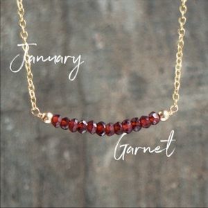 Red Garnet Gemstone Crystal 14k Gold Bar Necklace